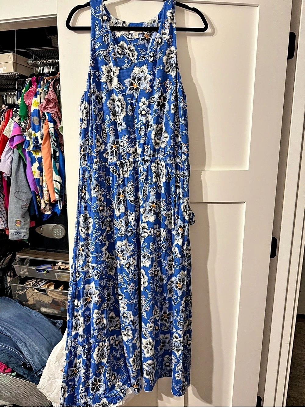 J.Jill Floral Maxi Dress Blue & White Large